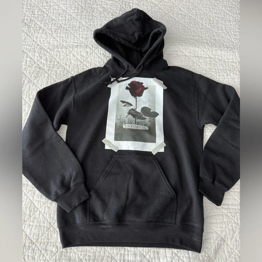 Black Hoodie with Rose Graphic